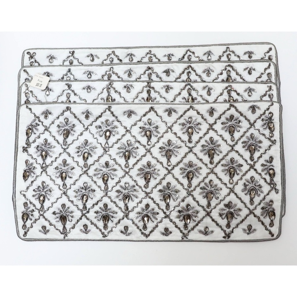 Set of 4 Beaded Cushion Covers Holiday Embellished White Pillowcases Christmas